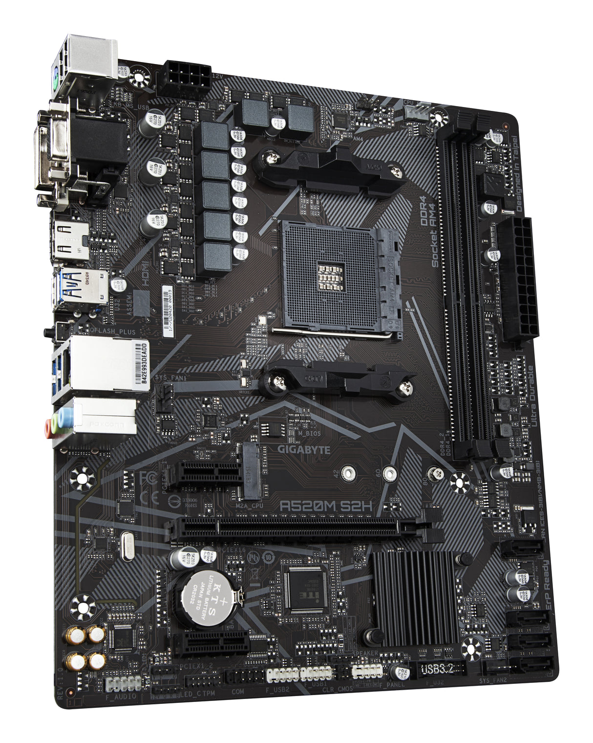 GIGABYTE Placa base A520M S2H - Soporta CPUs AMD Ryzen serie 5000 AM4, VRM digital puro de 4+3 fases, hasta 5100MHz DDR4 (OC), PCIe 3.0 x4 M.2, LAN GbE, USB 3.2 Gen 1 placas base AMD Zócalo AM4 AMD Ryzen 3000 Series 1