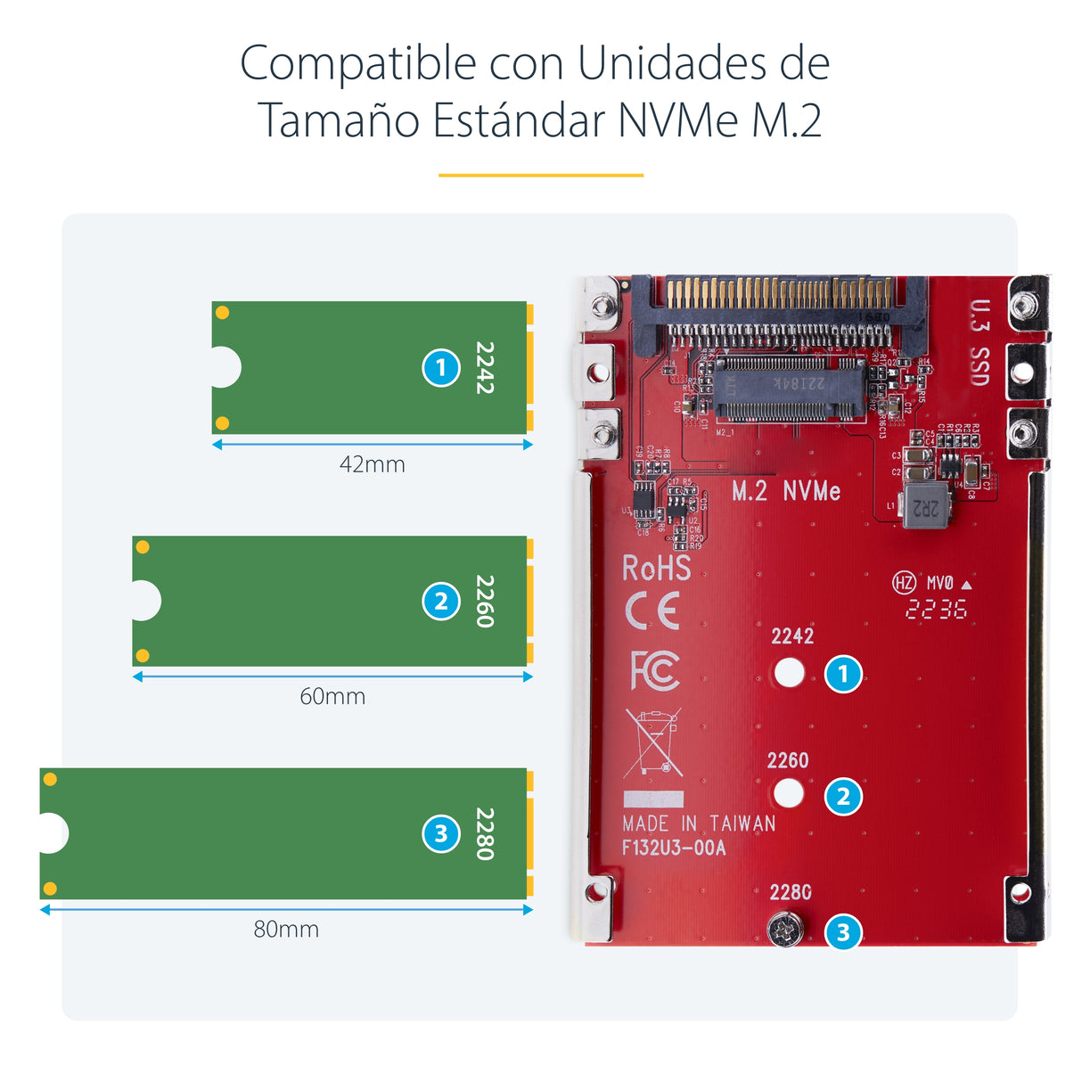 StarTech.com Adaptador M.2 a U.3 para SSDs M.2 NVMe - Conversor Adaptador de Host de Unidad M.2 PCIe a U.3 de 2,5 (SFF-T