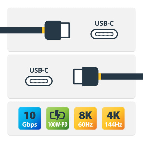 StarTech.com Cable USB-C de 1m - Acodado - USB 10 Gbps - Entrega de Alimentación de 100W (5A) - Modo Alt. de DP 8K 60 Hz