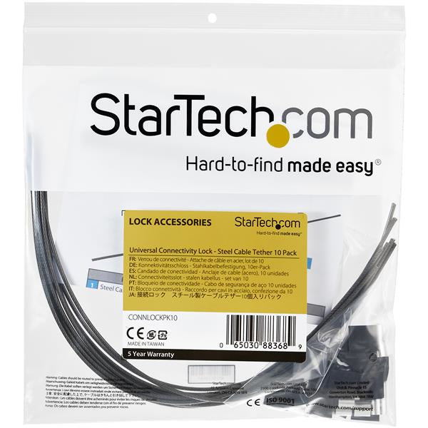 StarTech.com Cables de Seguridad de Doble Lazo - Paquete de 10 - de Acero - Ajustable Cable Piso Cable con piezas de sujeción Negro REACH, TAA