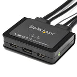 StarTech.com Switch Conmutador KVM de 2 Puertos DisplayPort 4K60Hz con Cables Incorporados Interruptores KVM 1 USB 4K Ul