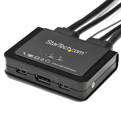 StarTech.com Switch Conmutador KVM de 2 Puertos DisplayPort 4K60Hz con Cables Incorporados Interruptores KVM 1 USB 4K Ul
