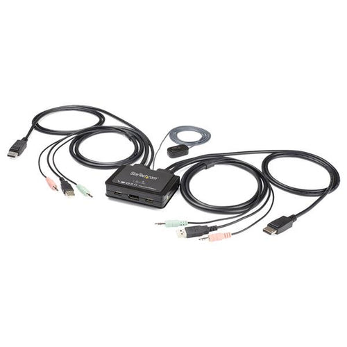 StarTech.com Switch Conmutador KVM de 2 Puertos DisplayPort 4K60Hz con Cables Incorporados Interruptores KVM 1 USB 4K Ul
