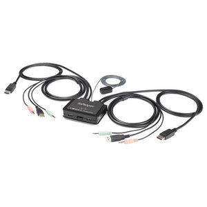 StarTech.com Switch Conmutador KVM de 2 Puertos DisplayPort 4K60Hz con Cables Incorporados Interruptores KVM 1 USB 4K Ul