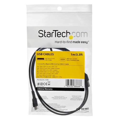 StarTech.com Cable de 1m de Carga USB C - de Carga Rápida y Sincronización USB 2.0 Tipo C a USB C para Portátiles - Reve
