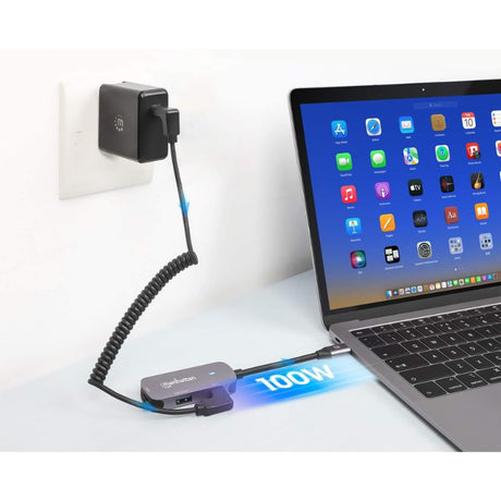 Docking Station USB C 3 Puertos HDMI/USB-A/USB-C PD Manhattan 130707, 4K, 100W, Compacto