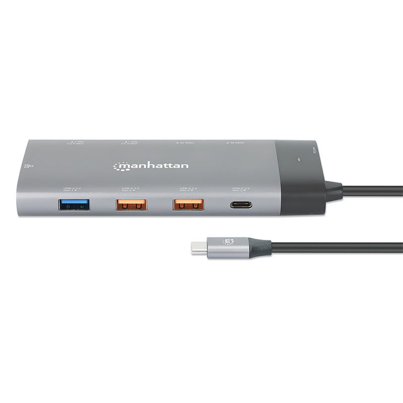 Docking Station Manhattan USB-C 10 Puertos, 2xHDMI, 5xUSB-A, 130W de Potencia
