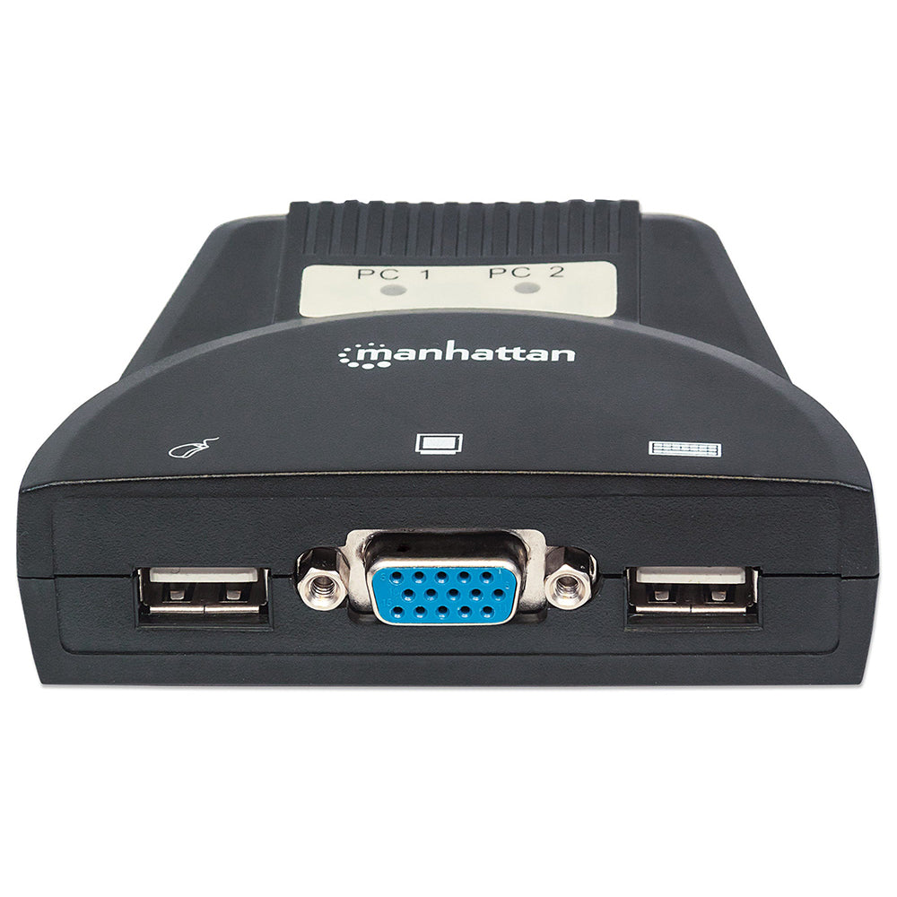 Conmutador KVM USB 2:1 Manhattan con cables, audio y micrófono, 2 puertos USB