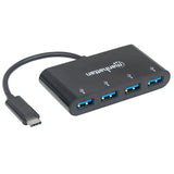HUB USB C MANHATTAN 4 PTOS V3.1 NEGRO 10Gbps 4K 60Hz 150mm Cable