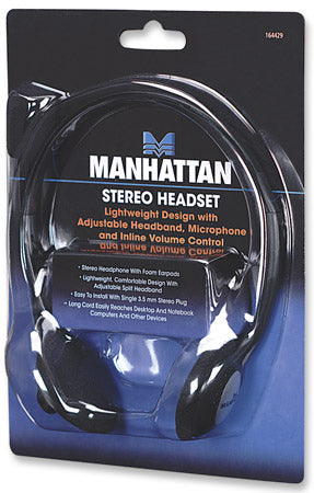 Diadema Manhattan con Micrófono Estándar, Cable 1.5m, Conector 3.5mm, Control de Volumen