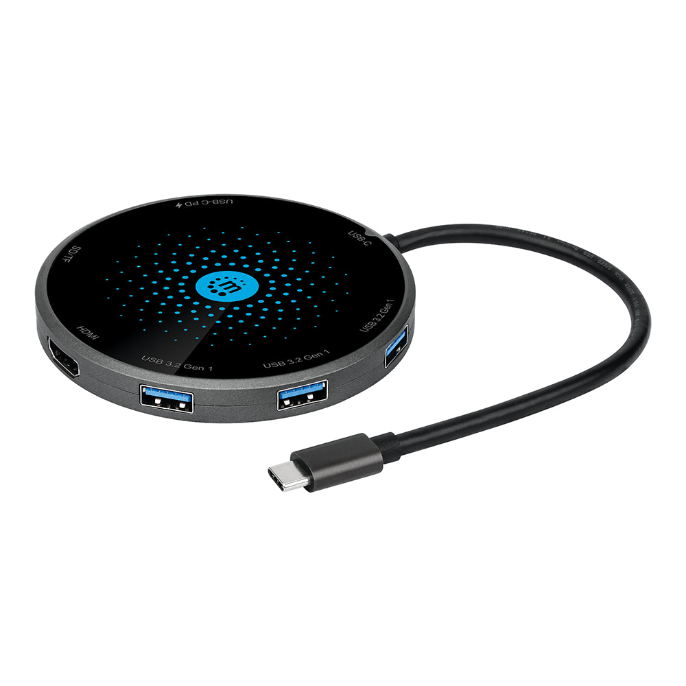 Base Docking Manhattan USB C PD a HDMI 3xUSB-A Tarj Wi Qi 166560