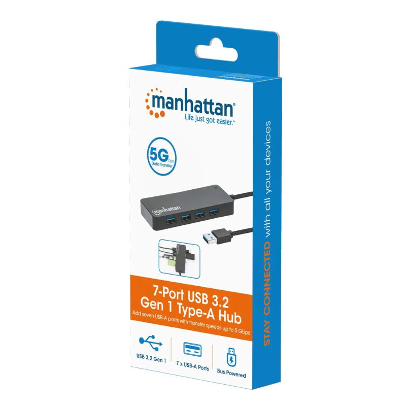 Concentrador USB 3.2 Manhattan 7 Puertos 5Gbps, 168403