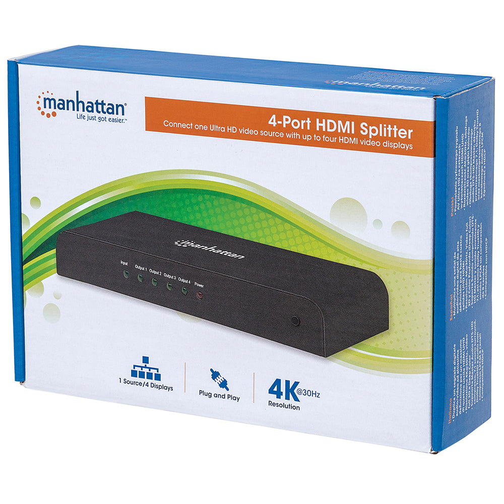 Splitter de Video Manhattan HDMI UHDTV 4K 30Hz, 1 Entrada 4 Salidas 207515