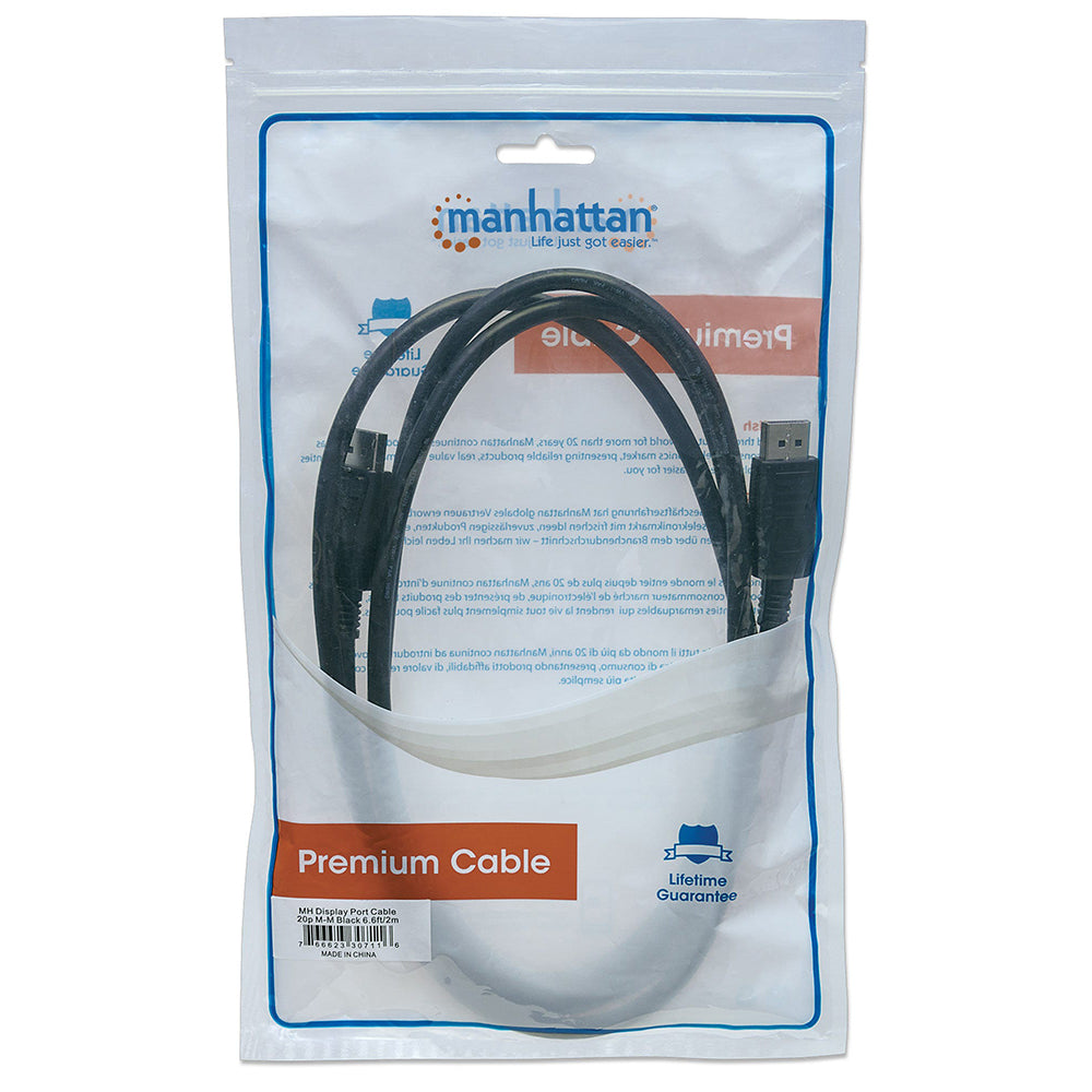 Cable DisplayPort Manhattan Blindado 2M Macho-Macho, 307116, 4K 60Hz, Conectores Dorados