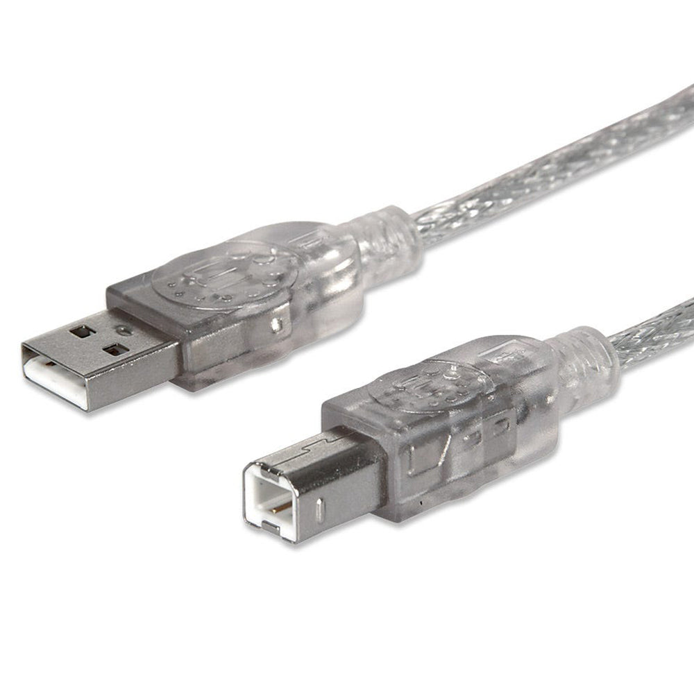 Cable USB Manhattan V2.0 A-B 3.0M, Transferencia 480Mbps, Color Plata