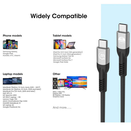 Cable Manhattan USB-C V4 Thunderbolt4 C-C 1.0M 8K 240W, Alta Velocidad y Potencia