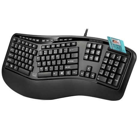 Adesso TruForm AKB-150SB-TAA Desktop Ergonomic Smart Card Reader Keyboard (TAA Compliant), Black