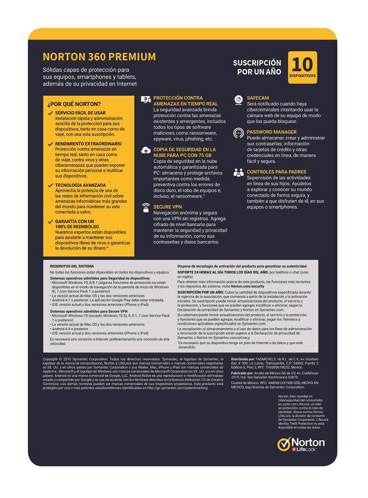 Norton Norton 360 Premium software de seguridad Seguridad de antivirus Completo Español 10 licencia(s)