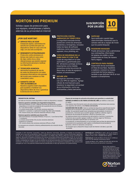 Norton Norton 360 Premium software de seguridad Seguridad de antivirus Completo Español 10 licencia(s)