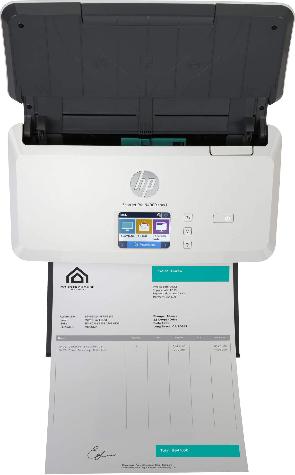 HP ScanJet Pro N4000 snw1 Escáner alimentado con hojas 600 x 600 DPI, Botones, Tocar, CMOS CIS