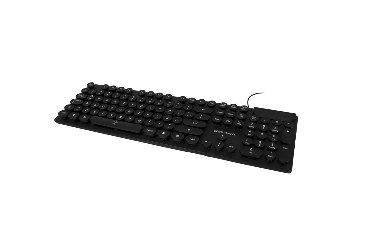 Perfect Choice PC-201045 teclado Oficina USB QWERTY Español Negro, Tamaño completo (100%), Alámbrico, Interruptor de mem