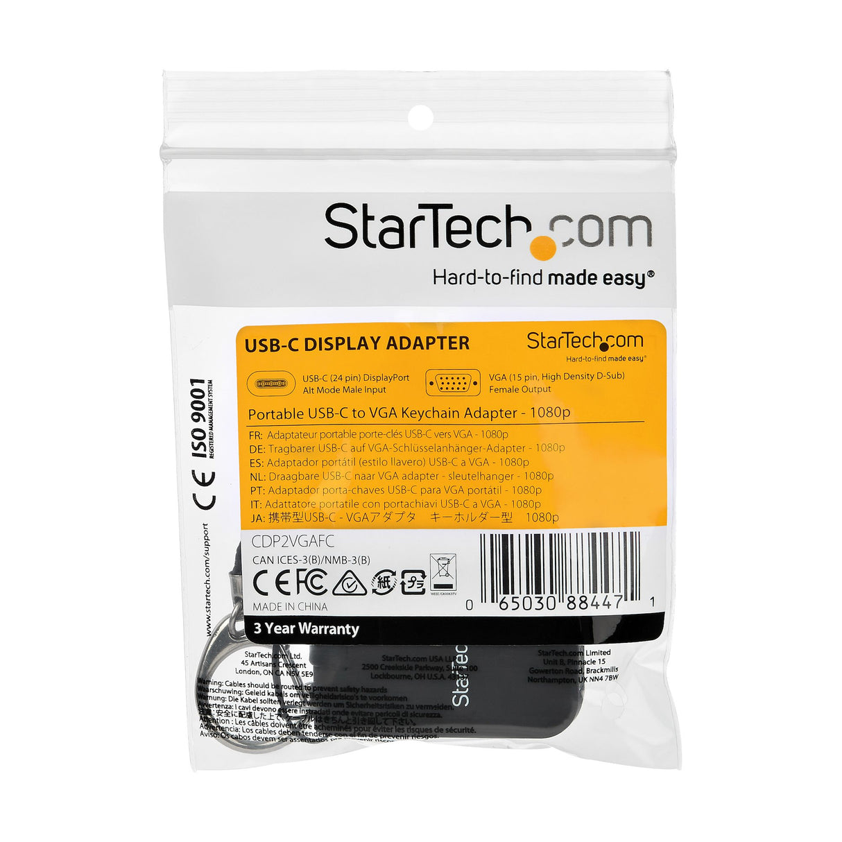 StarTech.com Adaptador Portátil USB-C a VGA con Llavero de Conexión Rápida adaptadores gráficos usb USB Tipo C Macho 1 Si