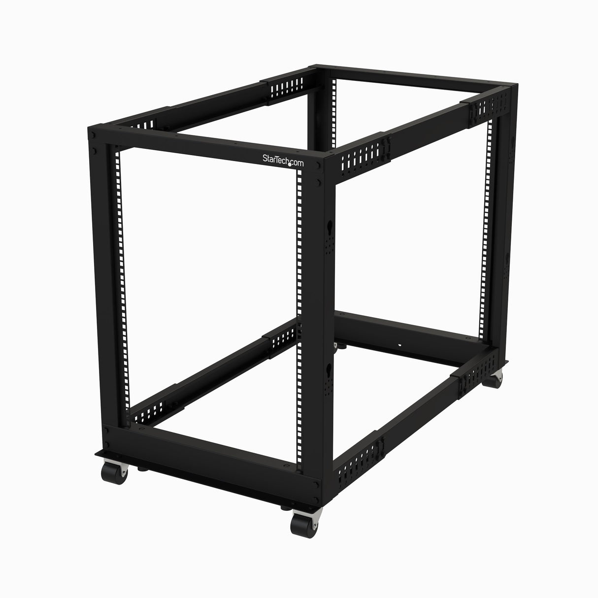StarTech.com Rack 15U Móvil de Marco Abierto de 4 Columnas para Servidores - Rack de Cuatro Columnas de 19 Pulgadas para Equipo de Red e Informático - Ruedas o Patas Niveladoras Rack 15U Rack o bastidor independiente 544 kg Negro