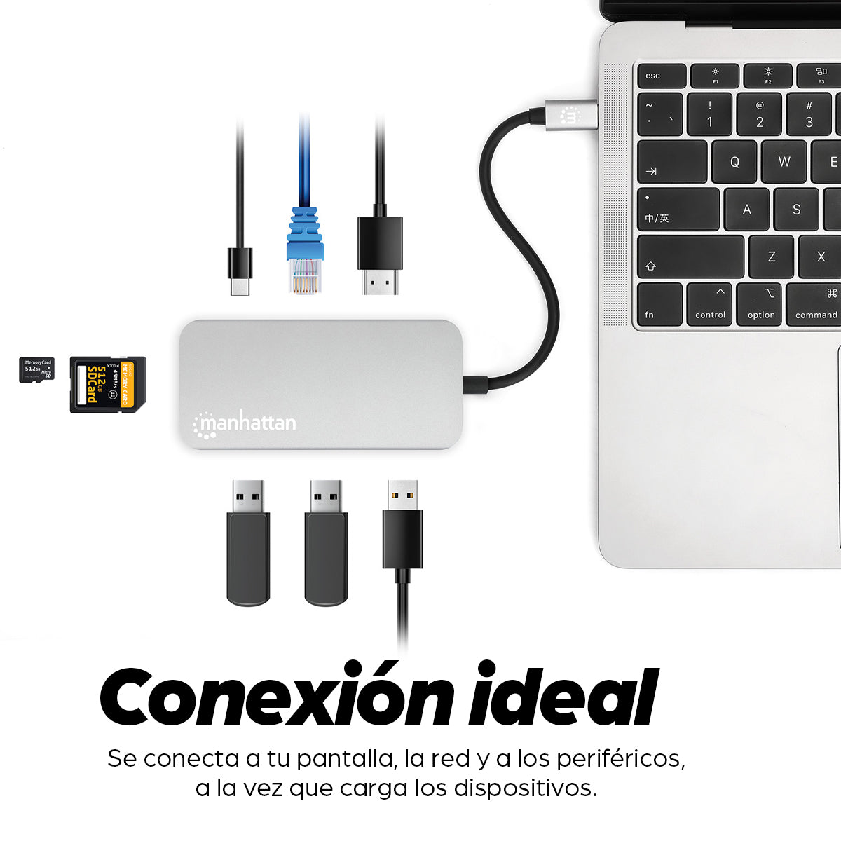 MANHATTAN Docking Station 130615, 4 Puertos USB, HDMI, Compatible con Windows