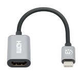 Manhattan Cable USB-C a HDMI, 4K@60Hz + USB 5 Gbps (USB 3.2 Gen1 / USB 3.0), 11 cm, macho a macho, negro/plata, 3 años de garantía Cable Derecho Derecho 0,11 m USB Tipo C