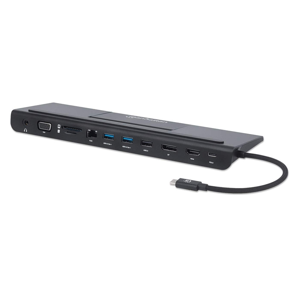 Manhattan Docking station de USB-C a 11 puertos, para tres monitores, con MST Laptop Alámbrico USB 3.2 Gen 1 (3.1 Gen 1)