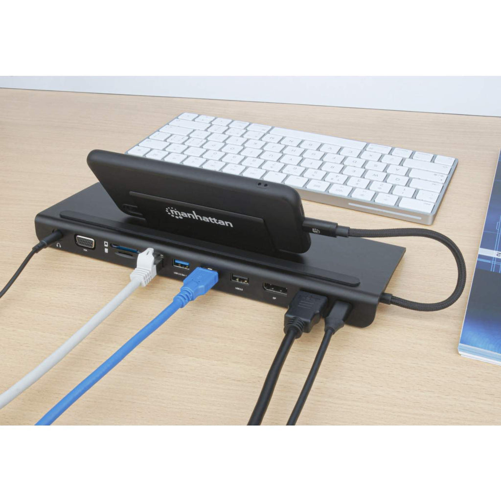 Manhattan Docking station de USB-C a 11 puertos, para tres monitores, con MST Laptop Alámbrico USB 3.2 Gen 1 (3.1 Gen 1) Type-C 3 Si