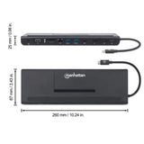 Manhattan Docking station de USB-C a 11 puertos, para tres monitores, con MST Laptop Alámbrico USB 3.2 Gen 1 (3.1 Gen 1) Type-C 3 Si