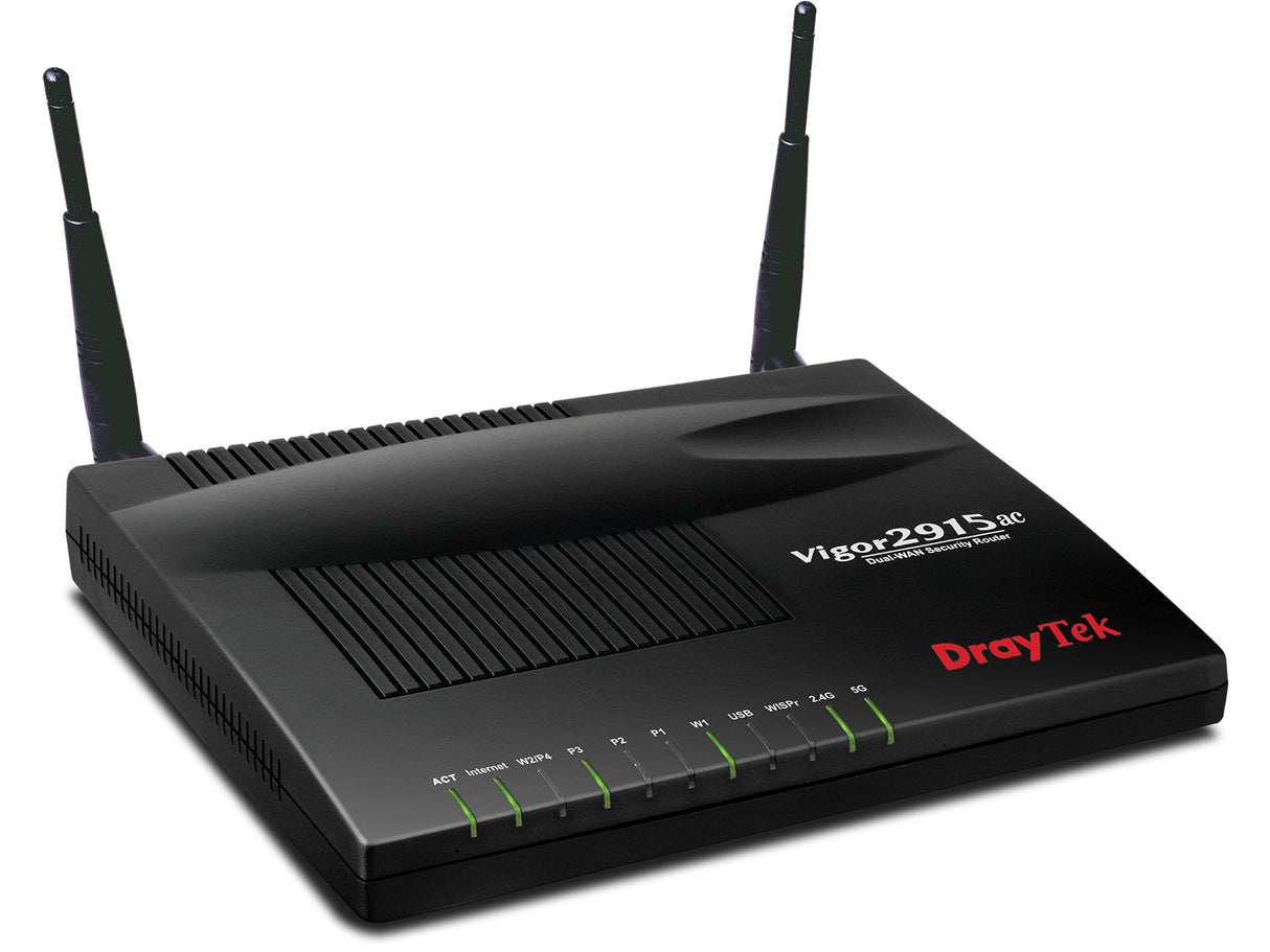 DrayTek VIGOR2915AC router inalámbrico Gigabit Ethernet Doble banda (2,4 GHz / 5 GHz) Negro, Wi-Fi 5 (802.11ac), Router 