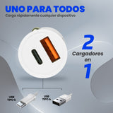 CARGADOR PARA AUTO VORAGO AU-305 TIPO C PD 20W Y USB A QUICK CHARGE 3.0 BLANCO