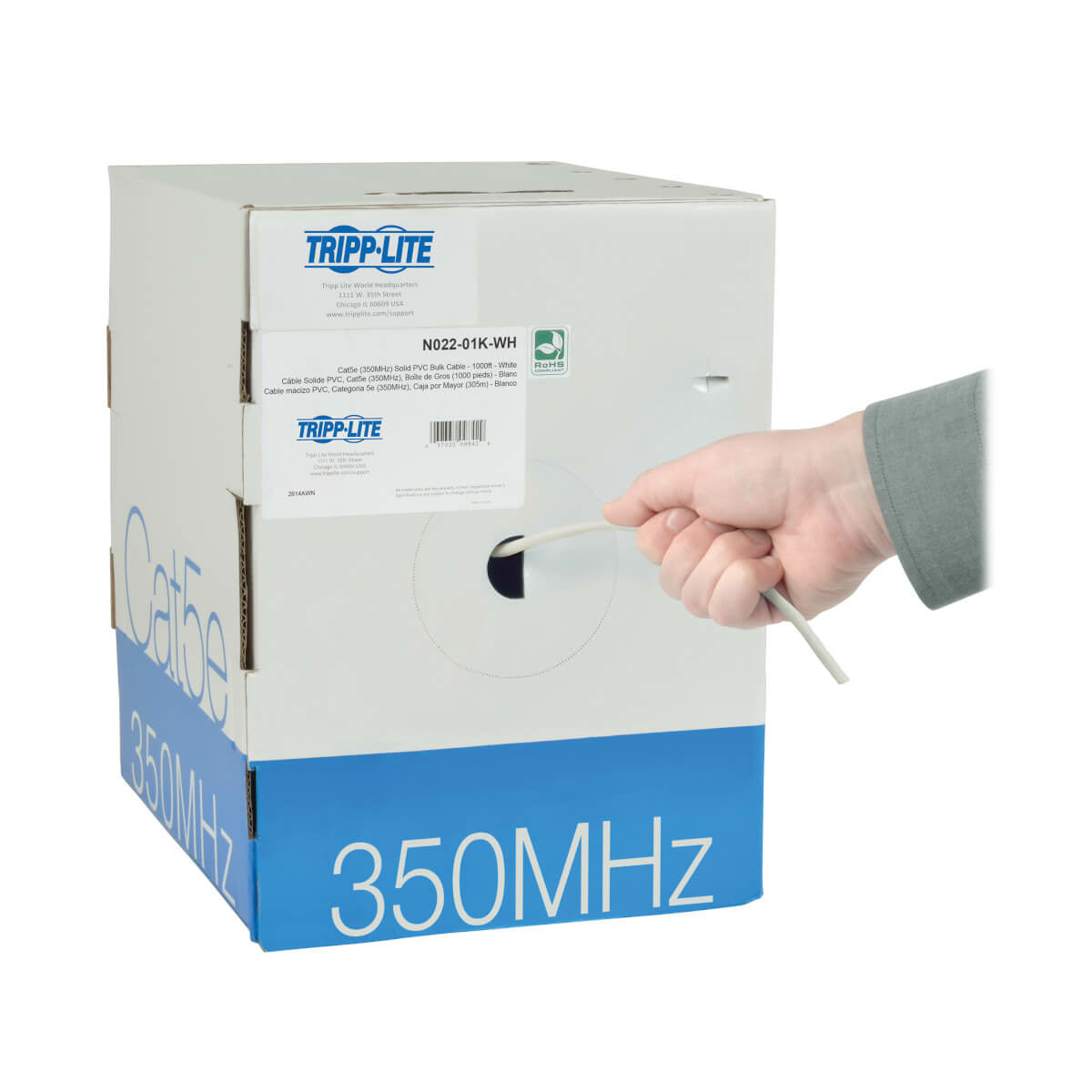 Tripp Lite N022-01K-WH Cable Ethernet a Granel de PVC (UTP) con Núcleo Sólido Cat5e 350 MHz - Blanco, 304.8 m [1000 pies