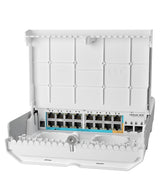 CRS318-1Fi-15Fr-2S-OUT, netPower 15FR, Ruteador/Switch exteriores, CPU 800Mhz, RAM 256MB, 16xEth PoE Pasivo, 2xSFP
