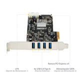 StarTech.com Adaptador Tarjeta PCI Express PCI-E 4 Puertos USB 3.0 UASP 2 Canales de 5Gbps con Alimentación Molex SATA T