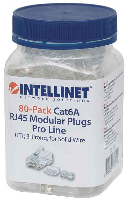 790550 - Intellinet PLUG RJ45 CAT6A SOLIDO UTP BOTE 80 PZAS ORO 50-MICRAS PRO conectores RJ45 Transparente Policarbonato Cat6a