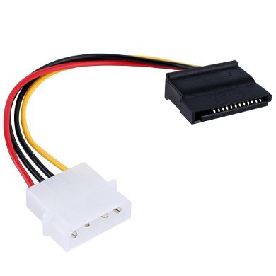 BRobotix 102242 cable de SATA 0,15 m SATA de 15 pines Molex (4-pin) Negro, Rojo, Amarillo