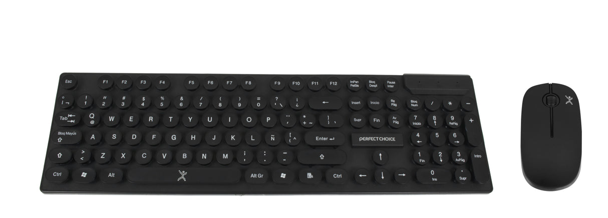 Perfect Choice PC-201052 teclado Ratón incluido Oficina RF inalámbrico QWERTY Español Negro, Interruptor de membrana