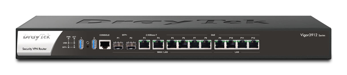 DrayTek Vigor3912 Gestionado 10G Ethernet (100/1000/10000) 1U Negro, Bidireccional completo (Full duplex), Montaje en ra