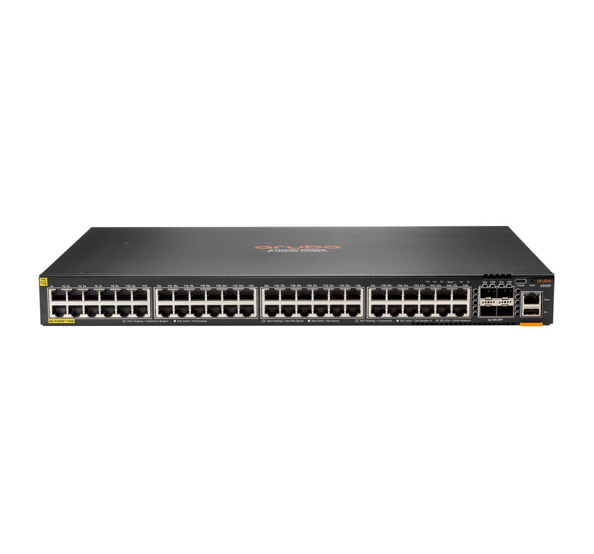 HPE Aruba Networking CX 6200F 48G Class-4 PoE 4SFP+ 740W Switch, Gestionado, Gigabit Ethernet (10/100/1000), Energía sob