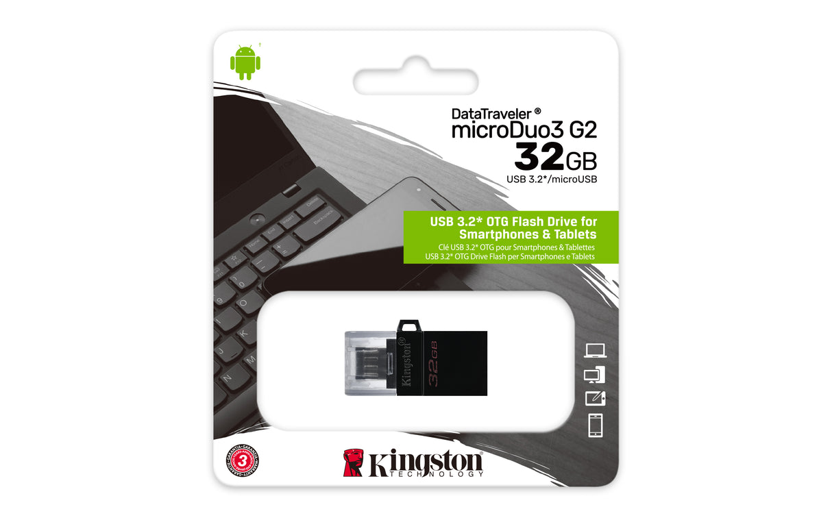 Kingston Technology DataTraveler microDuo3 G2 Memoria Flash 32 GB USB Type-A / Micro-USB 3.2 Gen 1 (3.1 Gen 1) Si