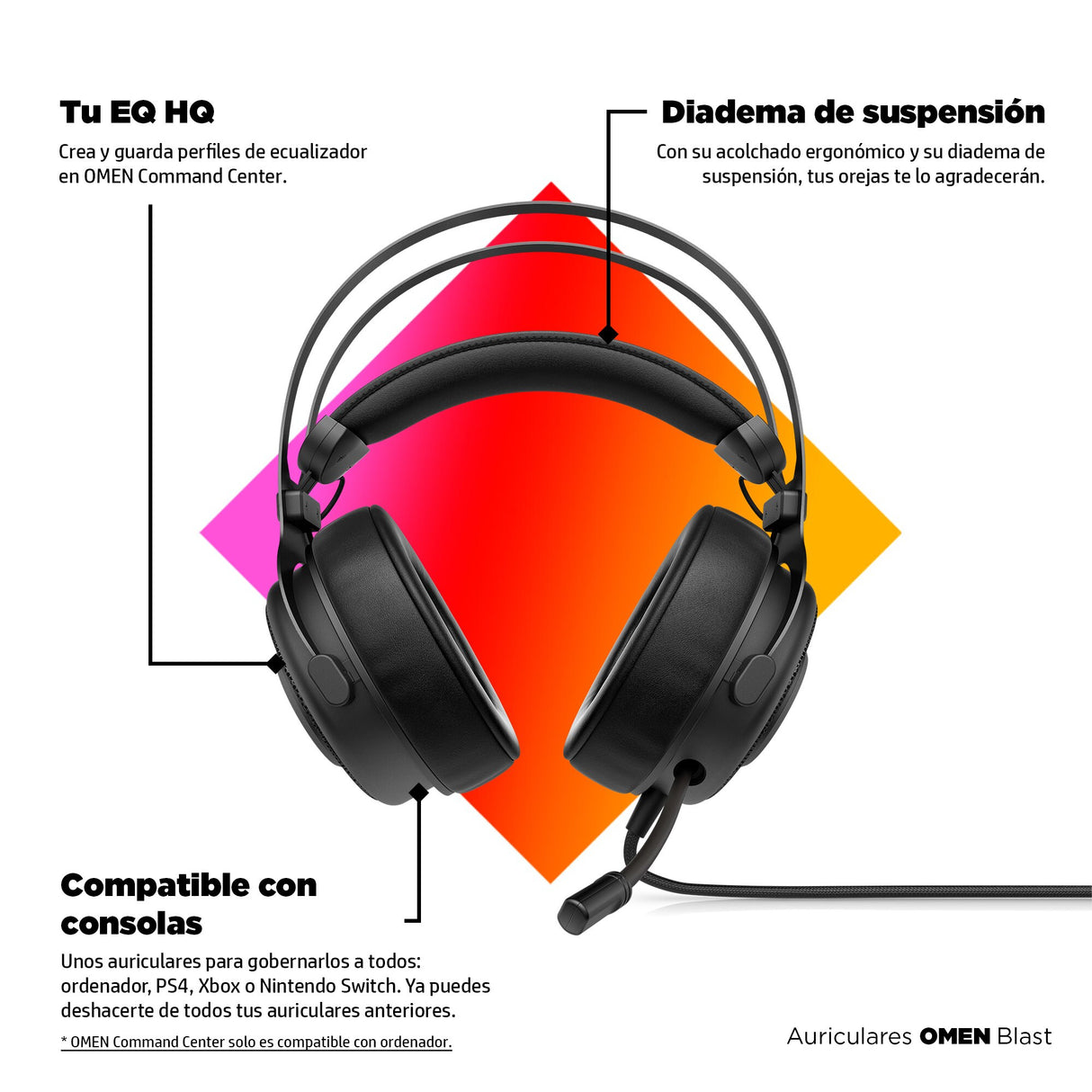 HP OMEN Audífonos Blast, Alámbrico, Juego, 390 g, 1A858AA#ABL | Audífonos y auriculares