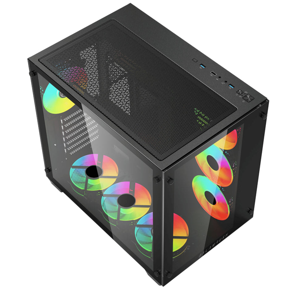 Gabinete Gamer BALAM RUSH Media Torre Tank Pro GM930 Max MB ATX Ultra Wide Panel Izq Cristal + Frente Cristal 2xUSB 3.0 
