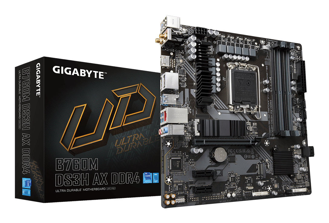 GIGABYTE B760M DS3H AX DDR4 Placa base - Soporta CPUs Intel Core de 14ª generación, VRM digital de 6+2+1 fases, hasta 53