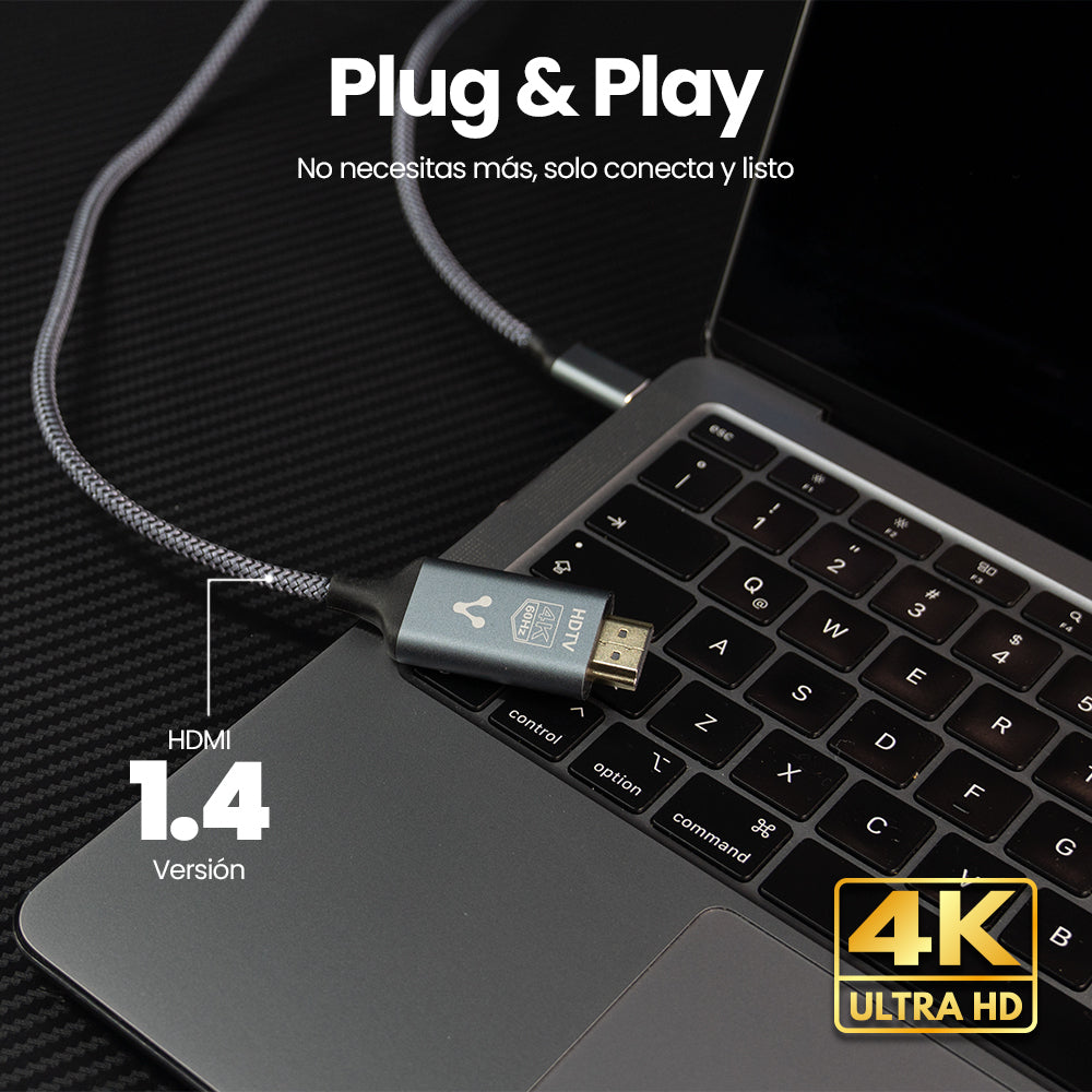 CABLE CONVERTIDOR VORAGO CAB-310 Tipo C A HDMI 4k 1.8 MT