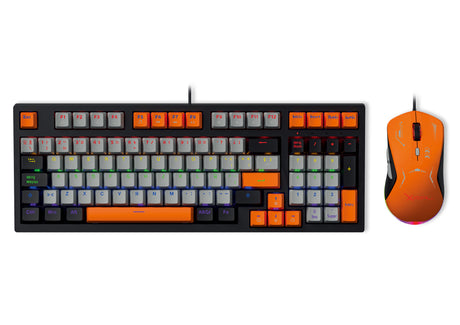 Kit Gamer 2 en 1 XZ-201 Teclado 90% Mecánico RGB + Mouse 7200 Dpi 6 botones Conexion USB 1.5m Naranja-Gris