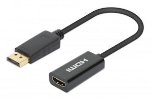Manhattan Adaptador activo DisplayPort 1.2 a HDMI, 4K@60 Hz, 15 cm, macho a hembra, DP con pestaña de bloqueo, negro, no bidireccional, garantía 3 años, equivalente a DP2HD4K60S Cable DisplayPort HDMI Macho Hembra