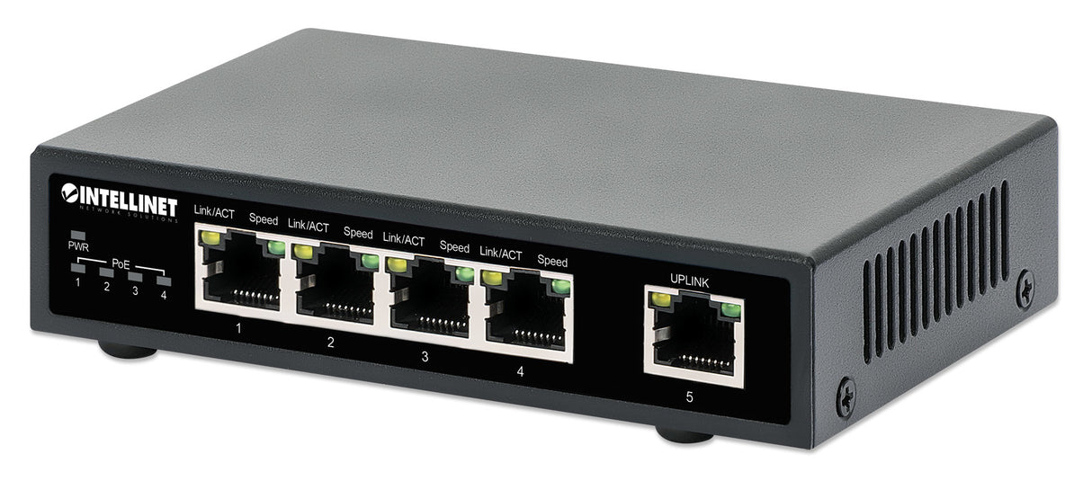Intellinet Commutateur réseau (switch) Gigabit Ethernet PoE+ 5 ports, 4 ports PoE PSE, compatible IEEE 802.3at/af, budge